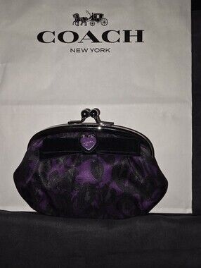 Y2K Coach Daisy Oscelot Purple Kisslock Coin Purse/pouch NWT